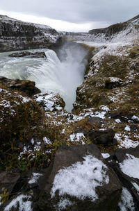 View of the gullfoss waterfalls in the golden circle, iceland