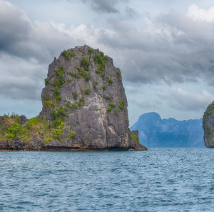 Scenic view of rocks in sea against sky