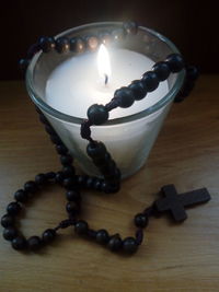 High angle view of candles on table