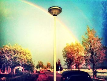 Illuminated street lights at night