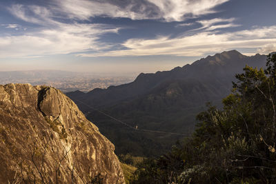 Beautiful view to adventure highliner with big mountains on the back