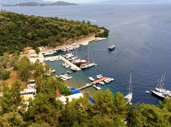 High angle view of boats in sea