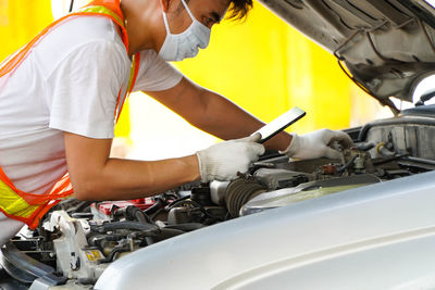 People working in bus