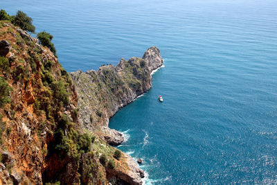 High angle view of rocks on sea