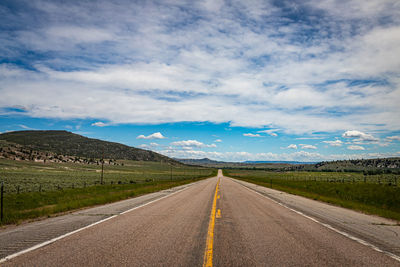 Empty road along landscape against sky