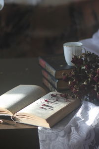 Close-up of open book on table
