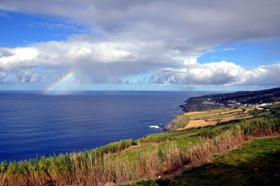 View of calm sea against cloudy sky