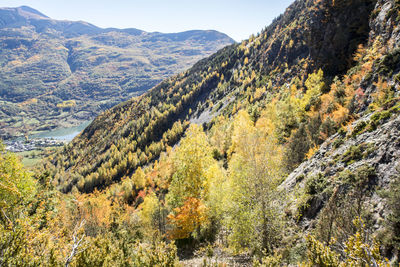 Scenic view of mountains during autumn