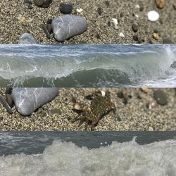 High angle view of pebbles on beach