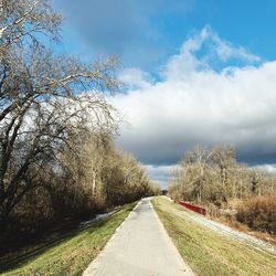 Empty road amidst trees against sky