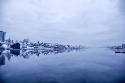 Scenic view of snow covered reflection against sky