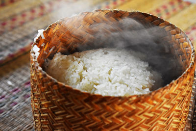 High angle view of bread in basket