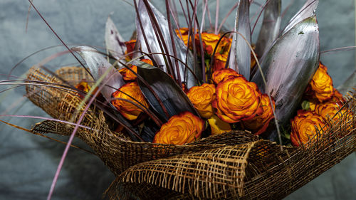 Close-up of dried leaves in basket