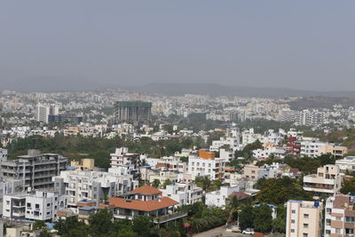 High angle view of townscape against clear sky