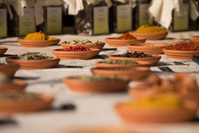 Close-up of fruits in plate on table
