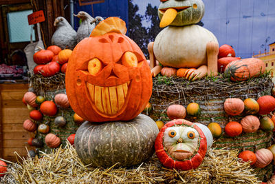 Full frame shot of pumpkins in market during autumn