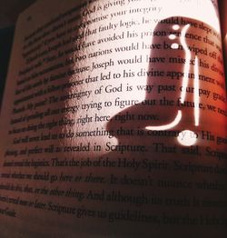 High angle view of text on book in building