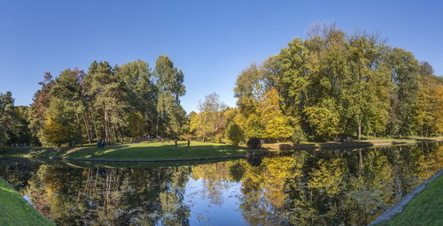 Scenic view of lake against clear sky