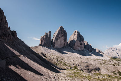 Rock formation of tre cime di lavaredo in the dolomites