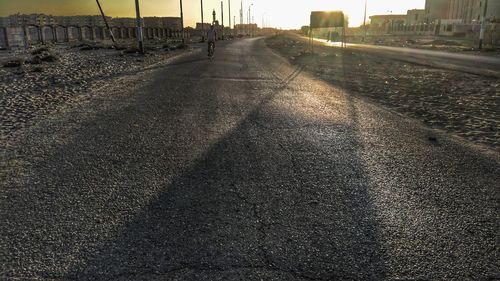 Surface level of road by buildings in city