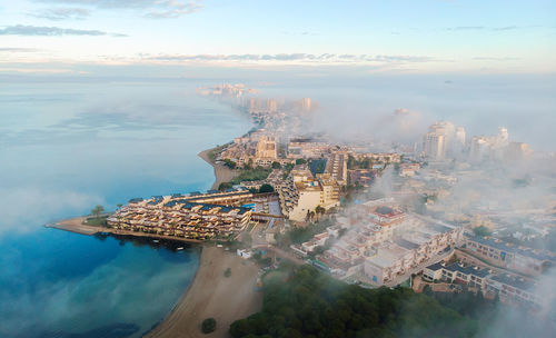 High angle view of buildings in city