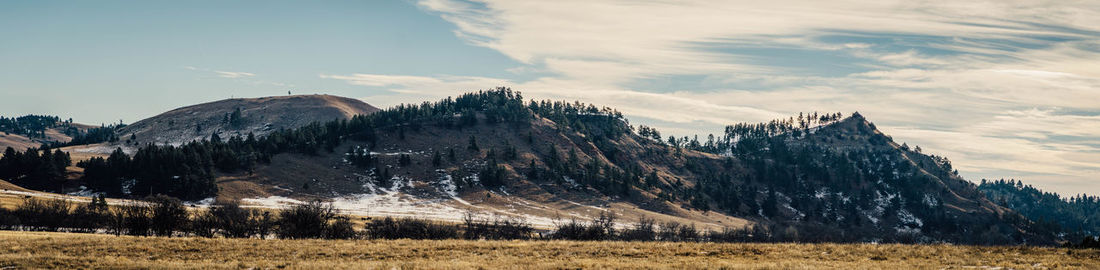 Scenic view of mountains against cloudy sky