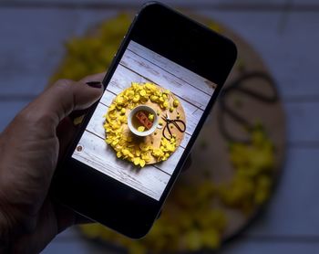 Midsection of person holding mobile phone