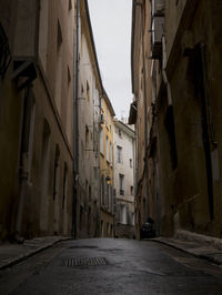 Empty alley amidst buildings in city