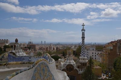 High angle view of buildings against sky