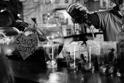 View of wine glasses on glass table