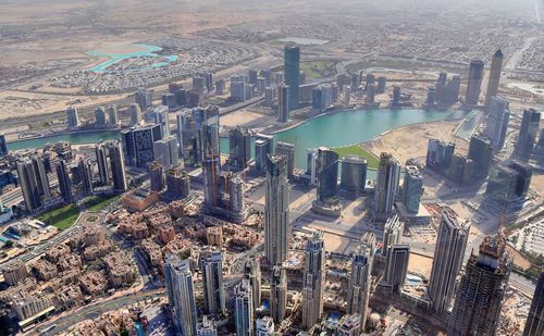 High angle view of buildings in city