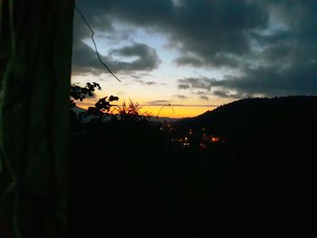 Silhouette plants against dramatic sky during sunset