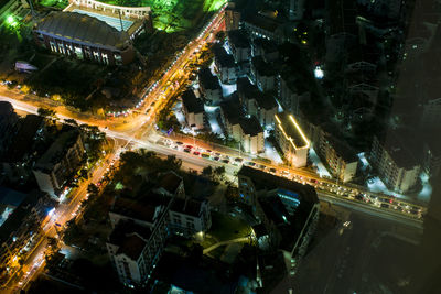 Aerial view of illuminated night