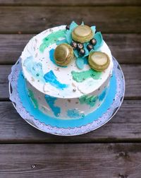 High angle view of cake in plate on table