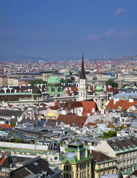 High angle view of buildings in city