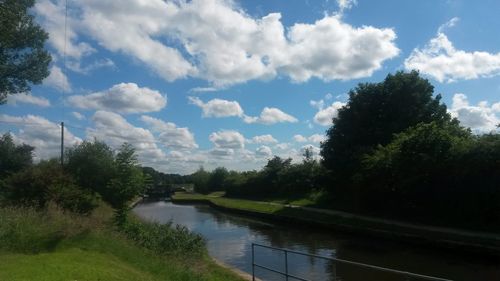 Scenic view of lake against cloudy sky