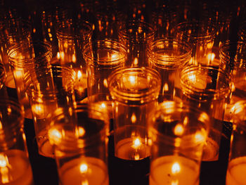 Close-up of illuminated lanterns at night