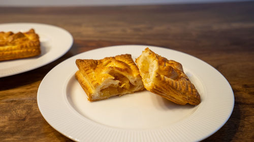 High angle view of breakfast in plate on table