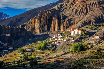 Dhankar gompa monastery and dhankar village, spiti valley, himachal pradesh, india