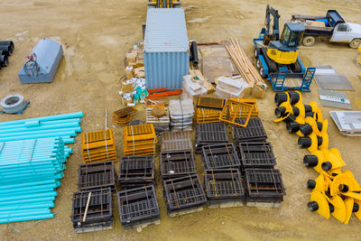 High angle view of yellow construction site