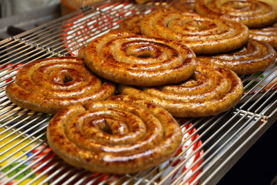 Close-up of meat on barbecue grill