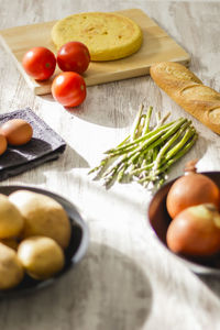 High angle view of vegetables on table