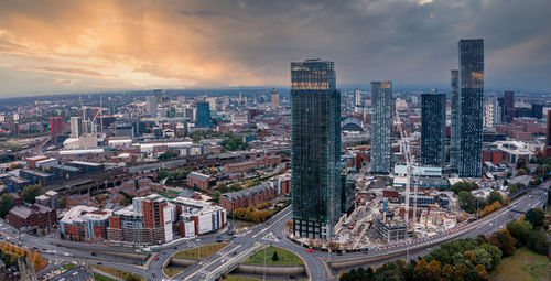 Aerial view of manchester city in uk