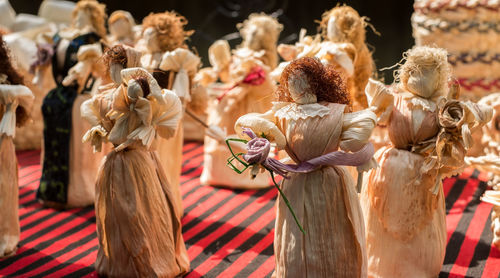 Close-up of figurines on table