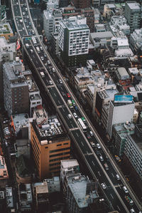 High angle view of buildings in city