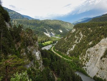 High angle view of valley against sky