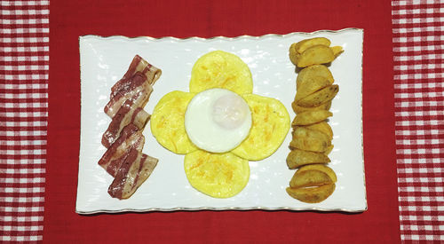 Directly above shot of breakfast served on table