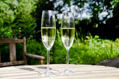 Champagne flutes on table