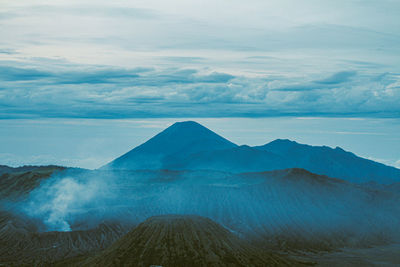 Scenic view of volcanic mountain against sky in bromo mountain east java, indonesia.