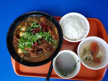 Close-up of soup in bowl on table